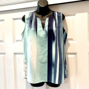 Calvin Klein faux silk Elegant Blue Striped Women's Top blouse, size Medium